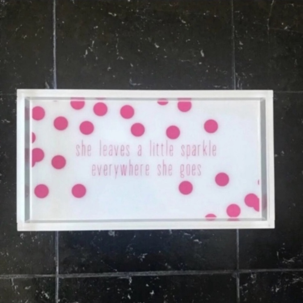 “She Leaves a Sparkle" Pink and White Jewelry Tray